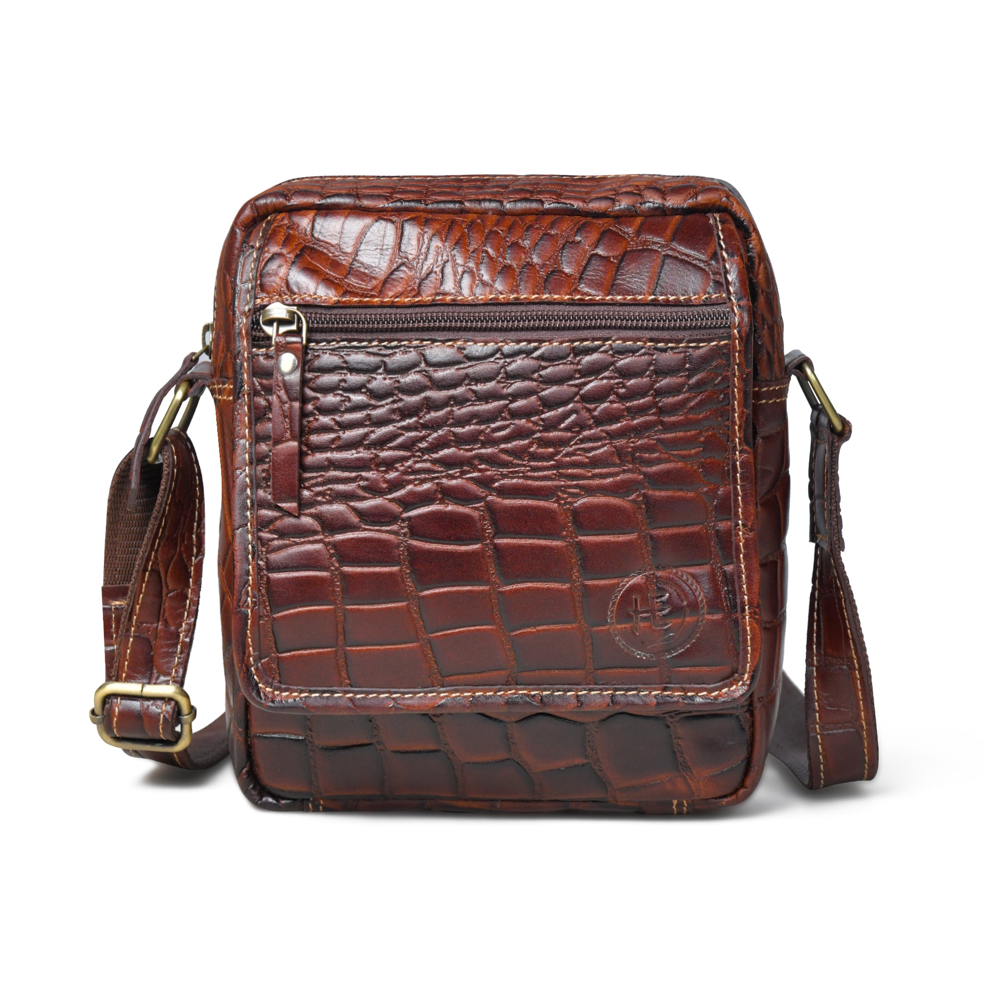 Croc-Embossed Vintage Leather Sling Bag